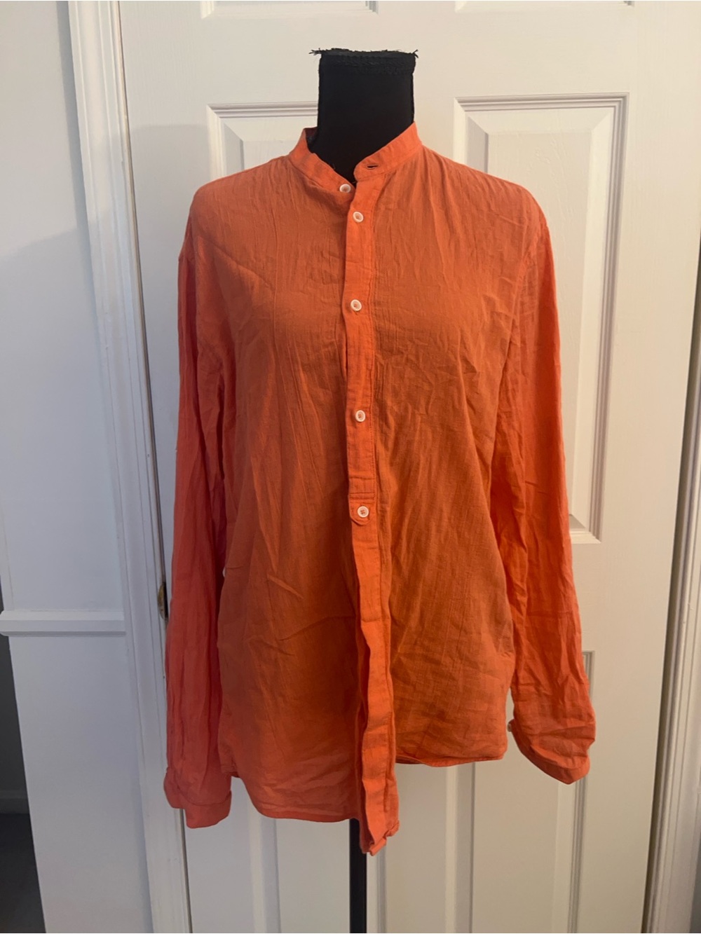 Zara Orange Mandarin Collar Linen Shirt